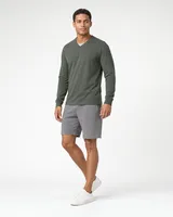 StringKing Men's Pima Terry Long Sleeve V-Neck Tee - Relaxed Fit, Moss, Full Front Angle - Human Model