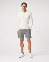 StringKing Men's Pima Terry Long Sleeve V-Neck Tee - Sharp Fit, Tofu, Full Front - Human Model