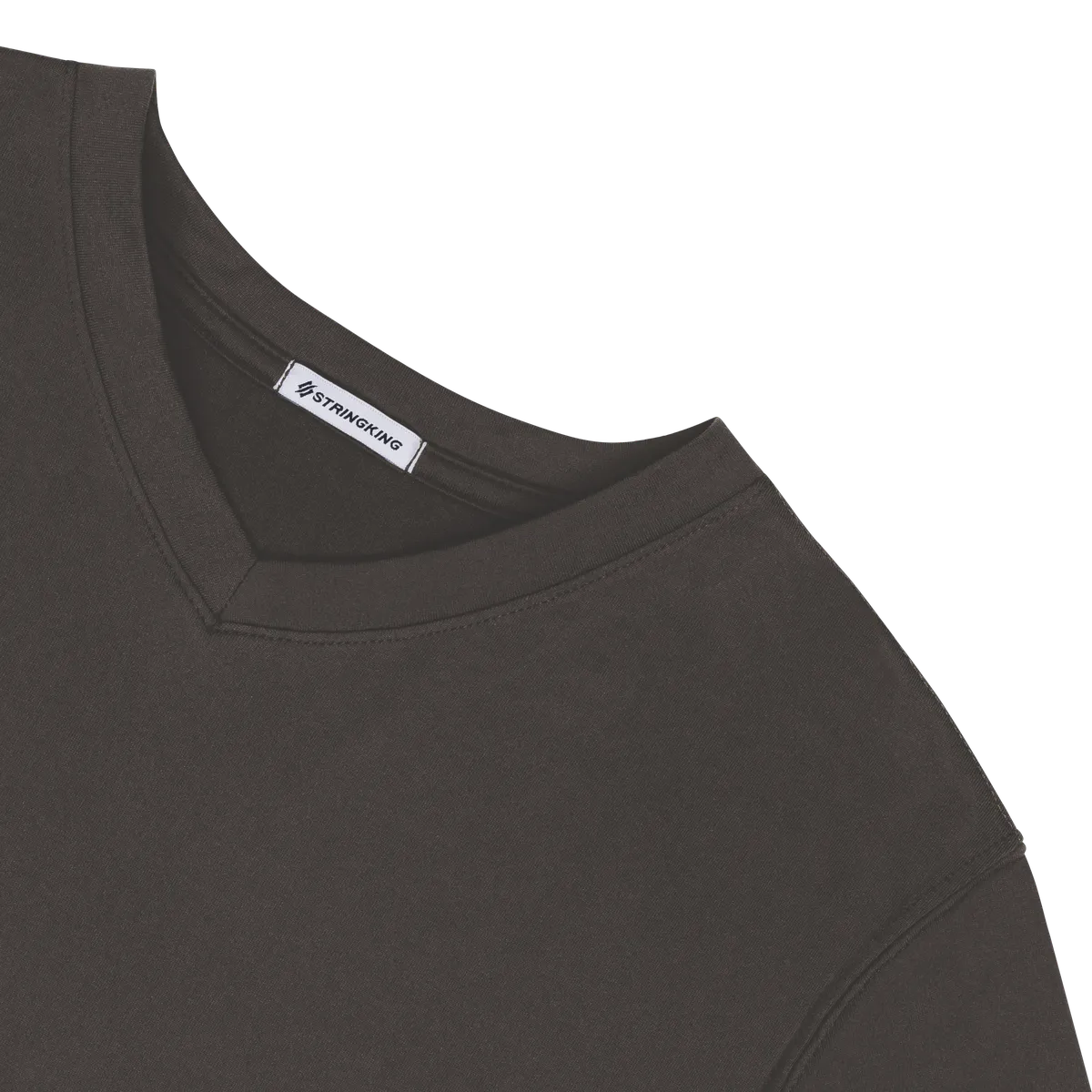 StringKing Women's FlexTech Short Sleeve V-Neck T-Shirt - Relaxed Fit, Charcoal, Detail