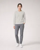 StringKing Women's Pima Terry V-Neck Sweater - Sharp Fit, Moonstruck, Full Front - Human Model