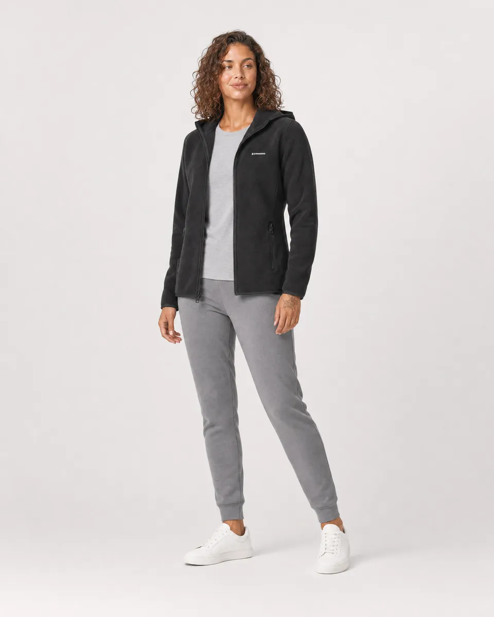 StringKing Women's Polartec Fleece Full Zip Hoodie with Pockets - Relaxed Fit, Meteorite, Full Front Angle - Human Model