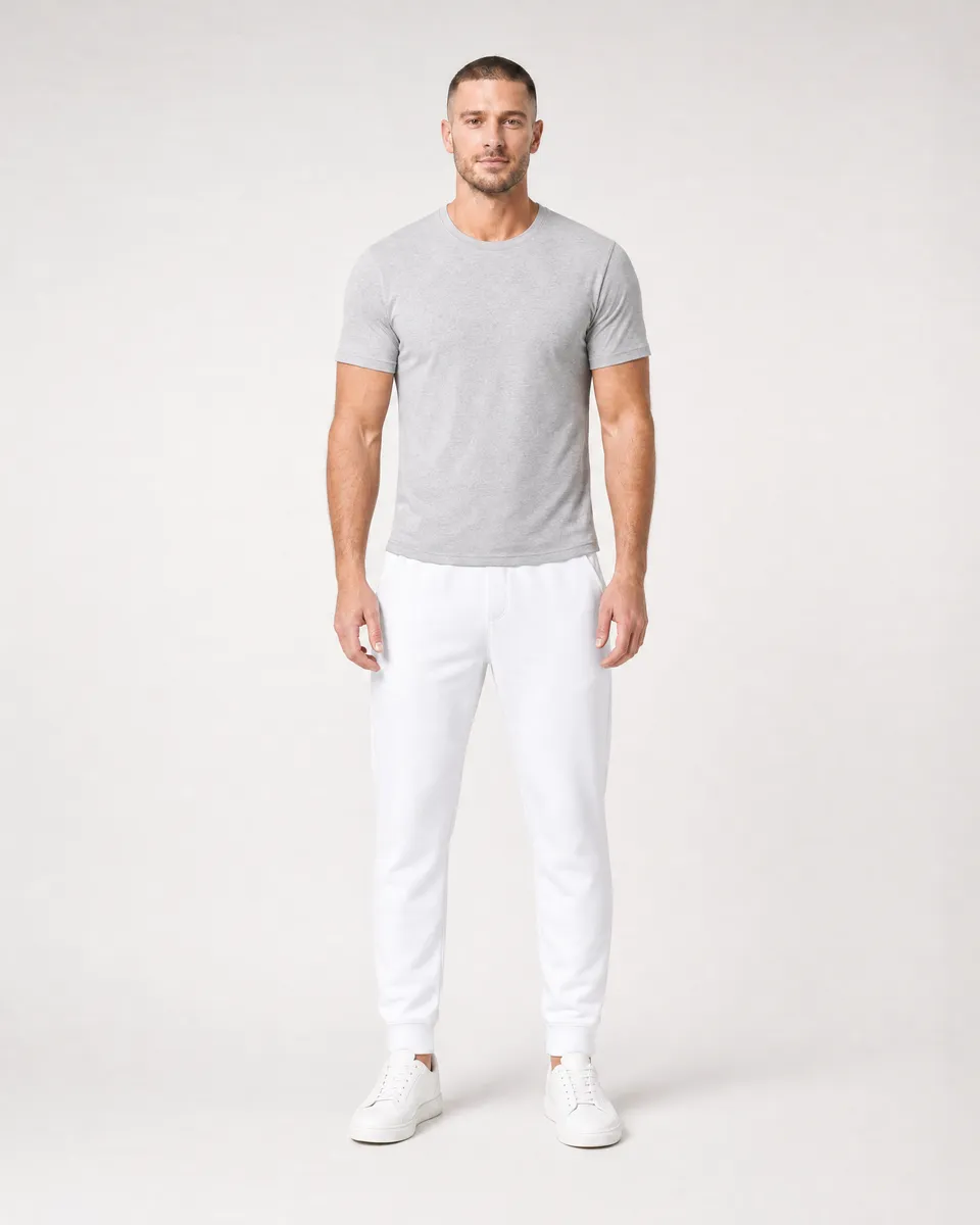 StringKing Men's StayWarm Joggers - Sharp Fit, White, Full Front - Human Model