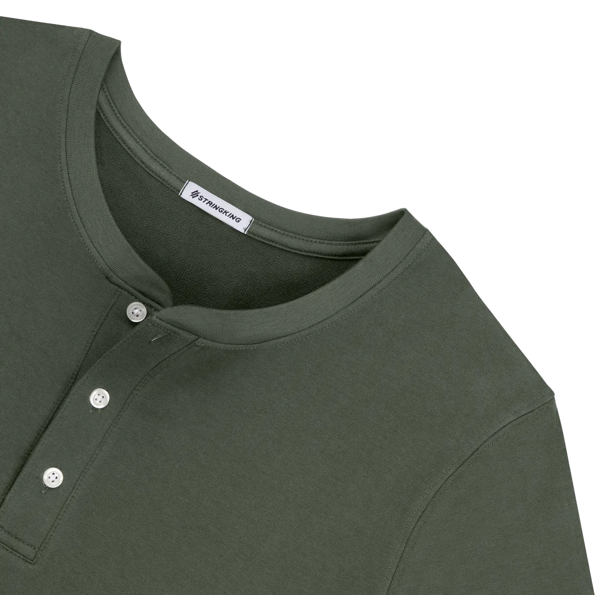 StringKing Men's Pima Cotton Henley Sweatshirt - Relaxed Fit, Moss, Detail