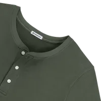StringKing Men's Pima Cotton Henley Sweatshirt - Relaxed Fit, Moss, Detail