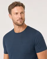 StringKing Men's Pima Jersey Pocket Tee - Relaxed Fit, Navy, Collar Shoulder - Human Model