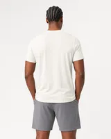 StringKing Men's Pima Jersey V-Neck Tee - Relaxed Fit, Tofu, Full Back - Human Model - Top of head to Mid-thigh