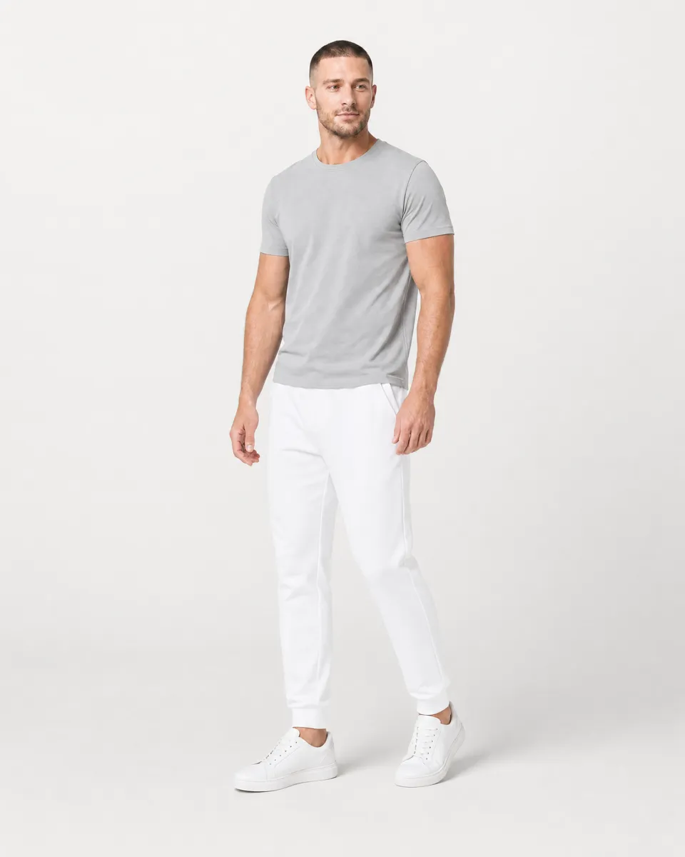 StringKing Men's StayWarm Joggers - Sharp Fit, White, Full Front Angle - Human Model