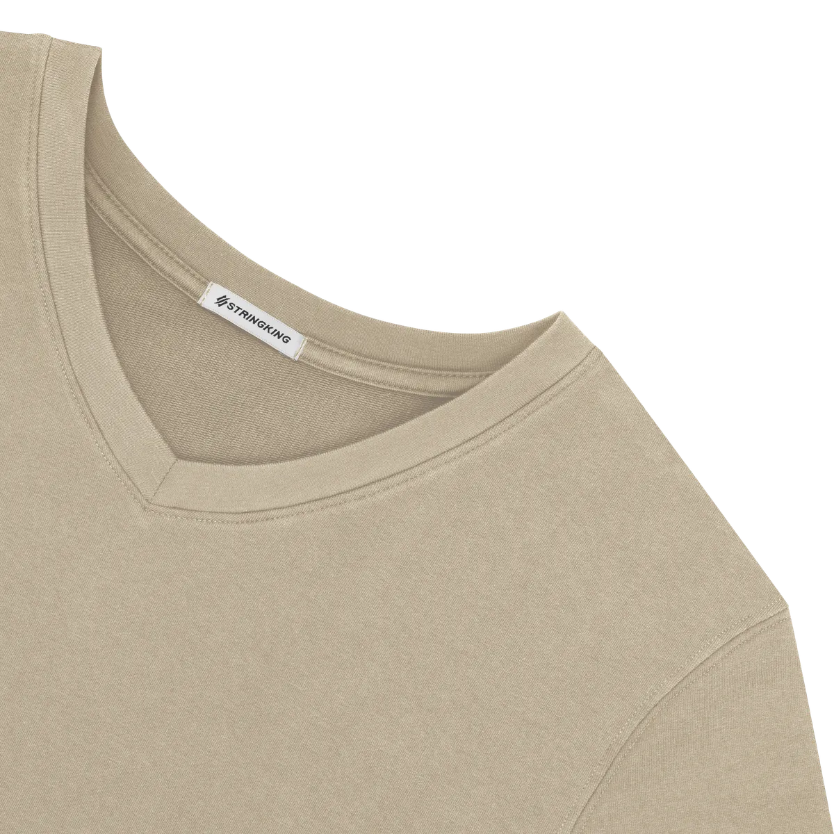 StringKing Women's Pima Cotton V-Neck Sweatshirt - Sharp Fit, Warm Khaki, Detail