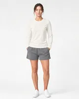 StringKing Women's Pima Jersey Long Sleeve Tee - Sharp Fit, Tofu, Full Front - Human Model - Top of head to Knees