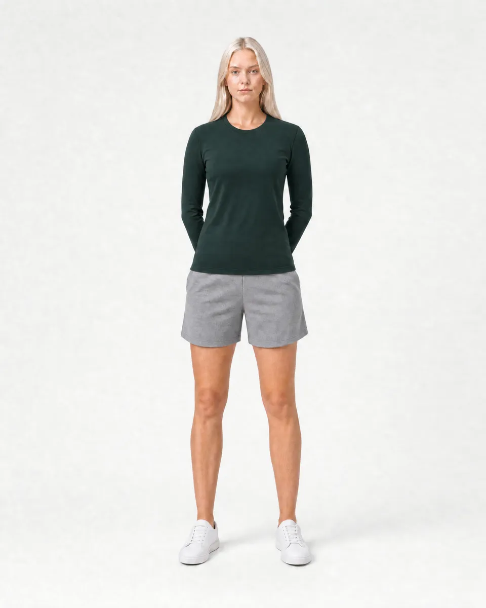 StringKing Women's Pima Terry Long Sleeve Tee - Sharp Fit, Pine Grove, Collar Shoulder - Human Model