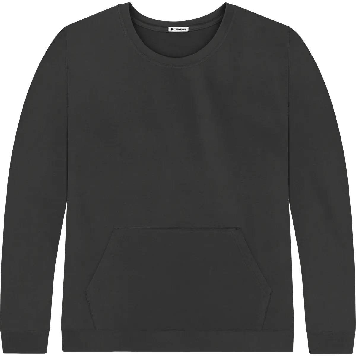 StringKing Men's Pima Terry Crew Sweatshirt - Relaxed Fit, Black, Front