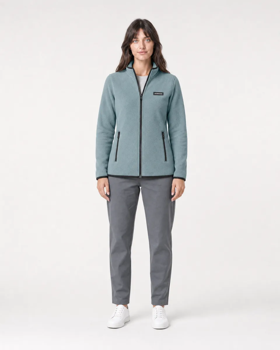 StringKing Women's Polartec Fleece Full Zip with Pockets - Sharp Fit, Slate, Full Front - Human Model