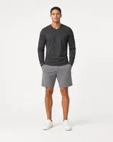 StringKing Men's Pima Terry Long Sleeve V-Neck Tee - Sharp Fit, Black, Full Front - Human Model