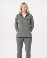 StringKing Women's Polartec Fleece Quarter Zip with Pockets - Relaxed Fit, Avenue Green, Full Front - Human Model - Top of head to Knees
