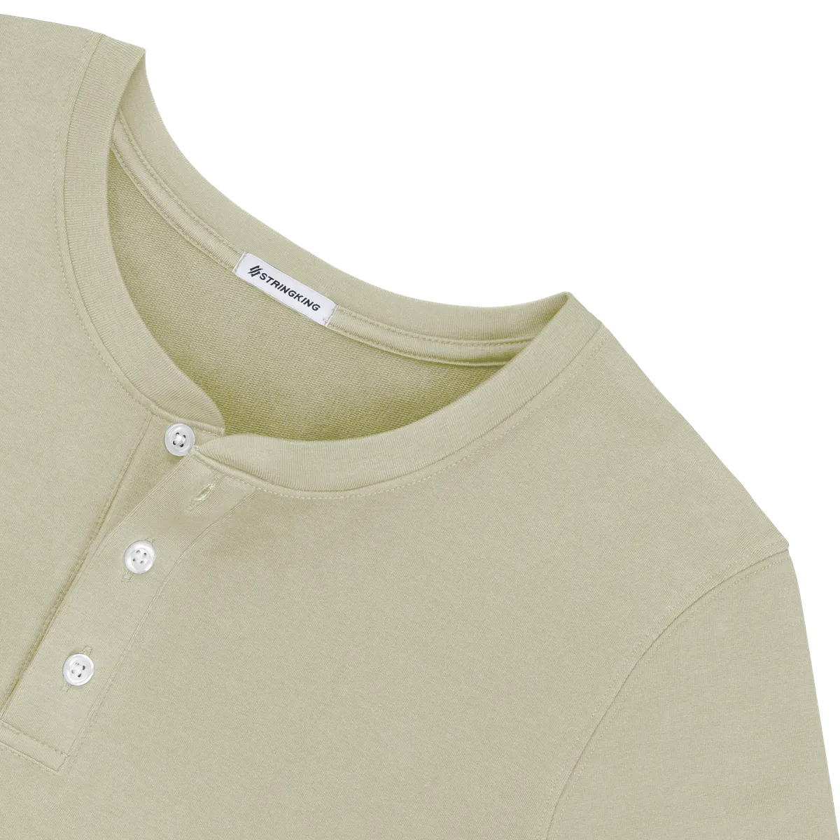 StringKing Men's Pima Cotton Henley Sweatshirt - Sharp Fit, Khaki Green, Detail