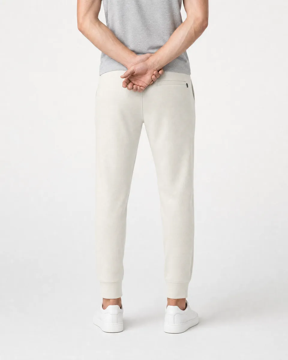 StringKing Men's Pima Terry Sweatpants - Sharp Fit, Tofu, Full Back - Human Model - Chest to Feet
