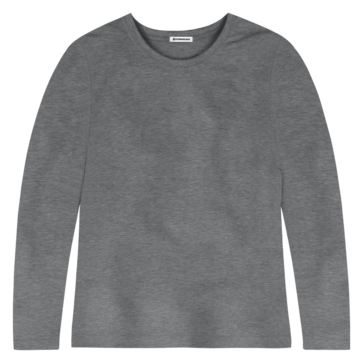 StringKing Women's FlexStyle Long Sleeve Crewneck T-Shirt - Relaxed Fit, Heather Gray, Front