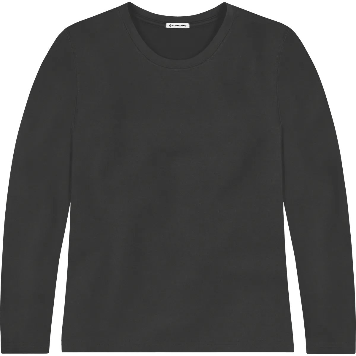 StringKing Women's FlexTech Long Sleeve Crewneck T-Shirt - Relaxed Fit, Black, Front