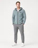 StringKing Men's Polartec Fleece Full Zip Hoodie with Pockets - Relaxed Fit, Slate, Full Front - Human Model - Top of head to Knees