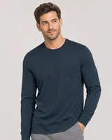 StringKing Men's Pima Jersey Long Sleeve Pocket Tee - Sharp Fit, Navy, Collar Shoulder - Human Model