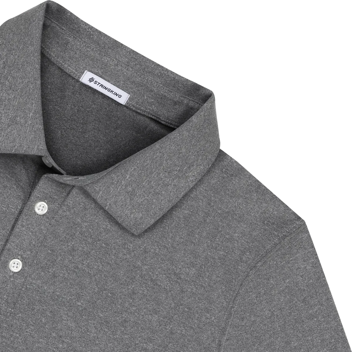StringKing Men's FlexTech Long Sleeve Polo - Relaxed Fit, Heather Gray, Detail