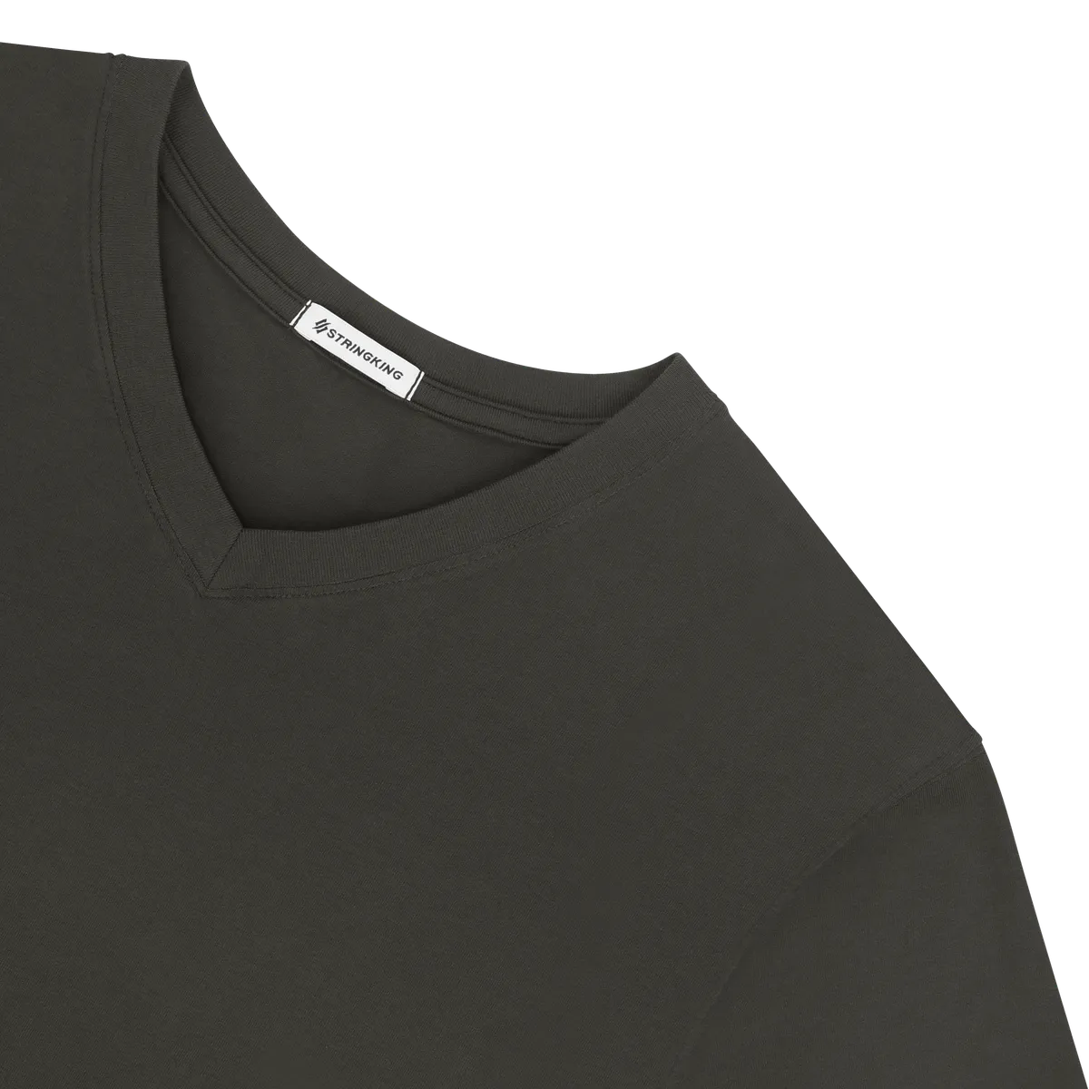 StringKing Men's Pima Jersey V-Neck Tee - Relaxed Fit, Peat, Detail