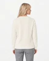 StringKing Women's Pima Terry Crew Sweater - Relaxed Fit, Tofu, Full Back - Human Model - Top of head to Mid-thigh