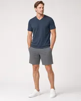 StringKing Men's Pima Jersey V-Neck Tee - Sharp Fit, Navy, Full Front - Human Model - Top of head to Knees