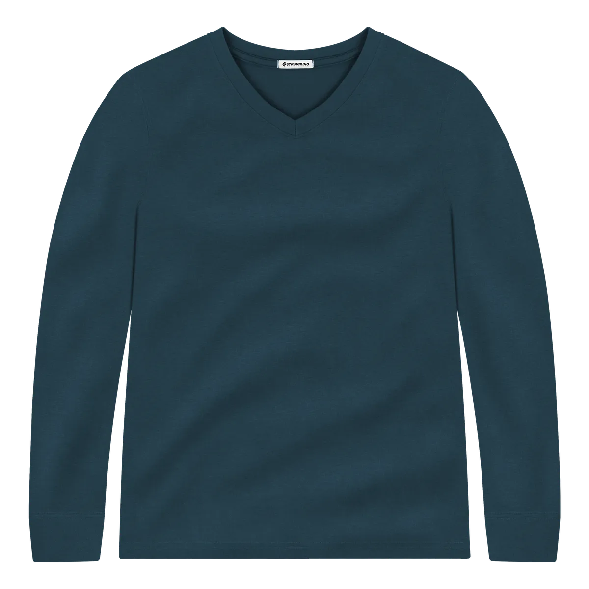 StringKing Men's Pima Jersey Long Sleeve V-Neck Tee - Sharp Fit, Navy, Front