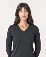 StringKing Women's Pima Jersey Long Sleeve V-Neck Tee - Sharp Fit, Black, Collar Shoulder - Human Model