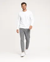 StringKing Men's Pima Terry Crew Sweater - Sharp Fit, White, Full Front Angle - Human Model