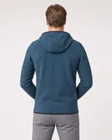 StringKing Men's Polartec Fleece Quarter Zip Hoodie with Pockets - Sharp Fit, Indian Teal, Full Back - Human Model - Top of head to Mid-thigh
