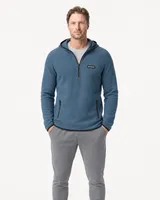 StringKing Men's Polartec Fleece Quarter Zip Hoodie with Pockets - Sharp Fit, Indian Teal, Full Front - Human Model - Top of head to Knees
