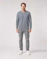 StringKing Men's Pima Terry Henley - Sharp Fit, Tradewinds, Full Front - Human Model