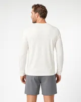 StringKing Men's Pima Jersey Long Sleeve Tee - Sharp Fit, Tofu, Full Back - Human Model - Top of head to Mid-thigh