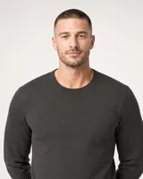 StringKing Men's Pima Terry Crew Sweater - Sharp Fit, Peat, Collar Shoulder - Human Model