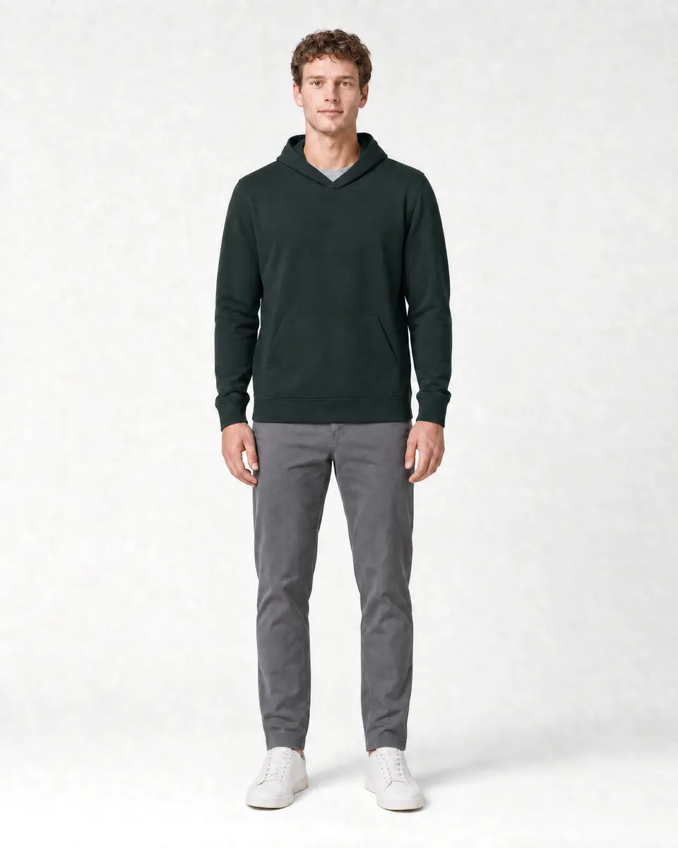 StringKing Men's Pima Terry Hoodie - Sharp Fit, Pine Grove, Full Front - Human Model