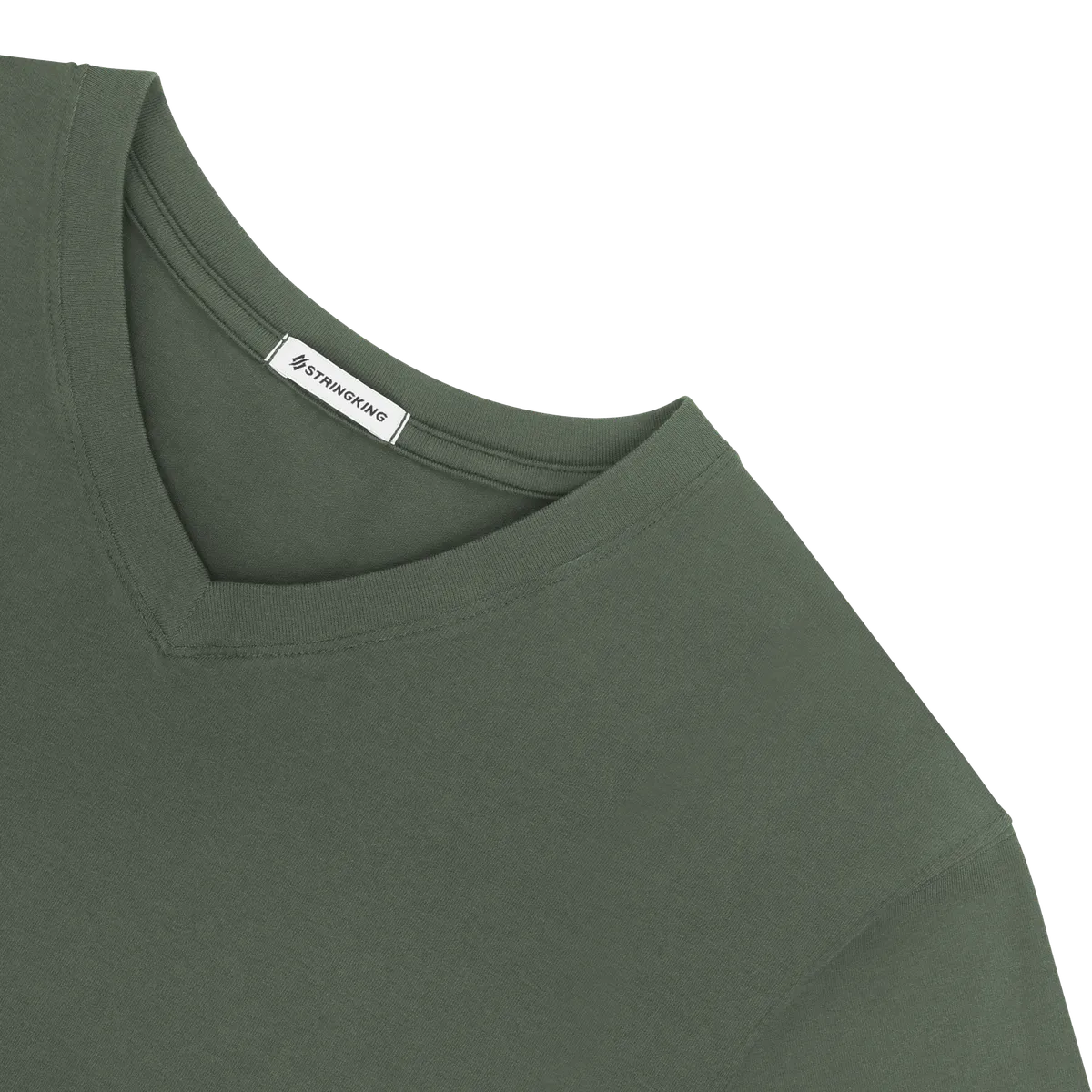 StringKing Men's Pima Jersey Long Sleeve V-Neck Tee - Sharp Fit, Moss, Detail