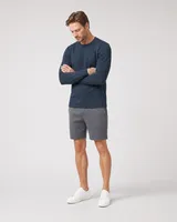 StringKing Men's Pima Terry Long Sleeve Tee - Sharp Fit, Navy, Full Front Angle - Human Model