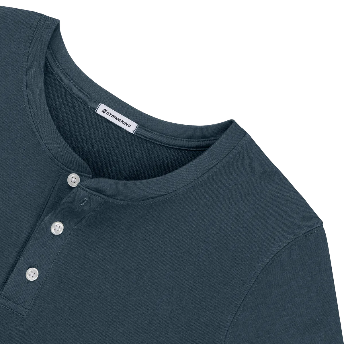 StringKing Men's Pima Cotton Henley Sweatshirt - Sharp Fit, Navy, Detail