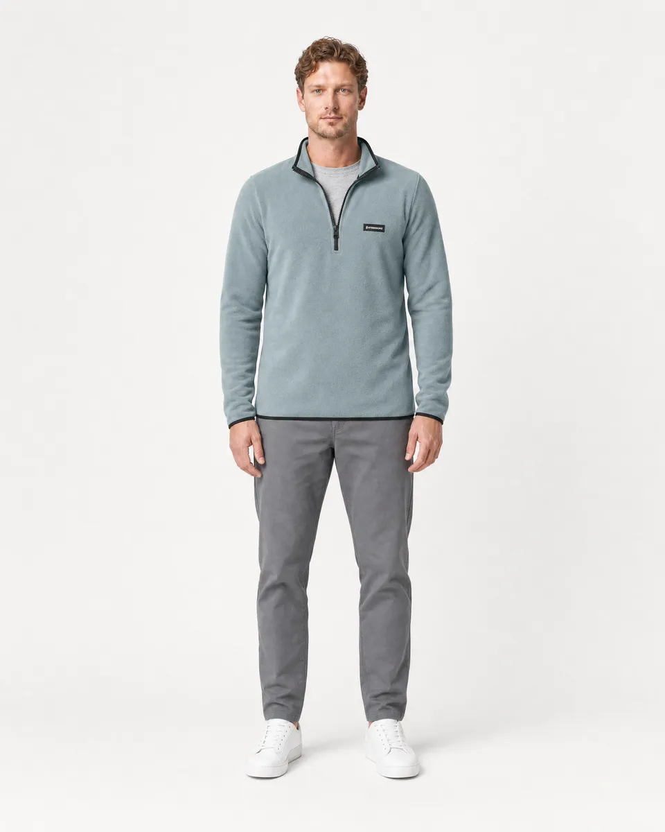 StringKing Men's Polartec Fleece Quarter Zip - Sharp Fit, Slate, Full Front - Human Model
