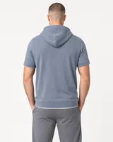 StringKing Men's Pima Terry Short Sleeve Hoodie - Sharp Fit, Tradewinds, Full Back - Human Model - Top of head to Mid-thigh
