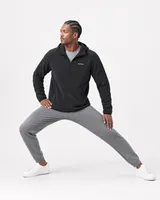 StringKing Men's Polartec Fleece Quarter Zip Hoodie with Pockets - Relaxed Fit, Meteorite, Full Front Angle - Human Model