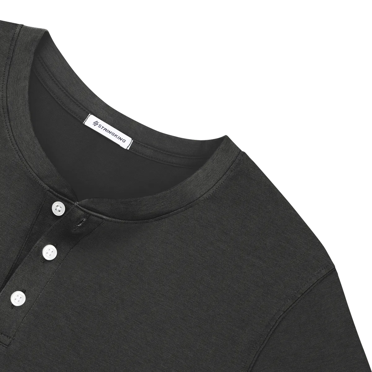 StringKing Men's Pima Cotton Short Sleeve Henley - Relaxed Fit, Black, Detail