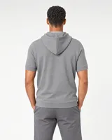 StringKing Men's Pima Terry Short Sleeve Hoodie - Sharp Fit, Frost Gray, Full Back - Human Model - Top of head to Mid-thigh
