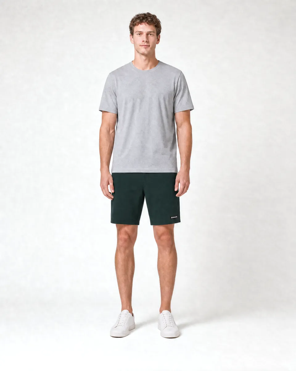 StringKing Men's Pima Terry Shorts - Relaxed Fit, Pine Grove, Full Front - Human Model
