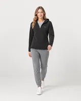 StringKing Women's Polartec Fleece Quarter Zip Hoodie with Pockets - Sharp Fit, Meteorite, Full Front Angle - Human Model