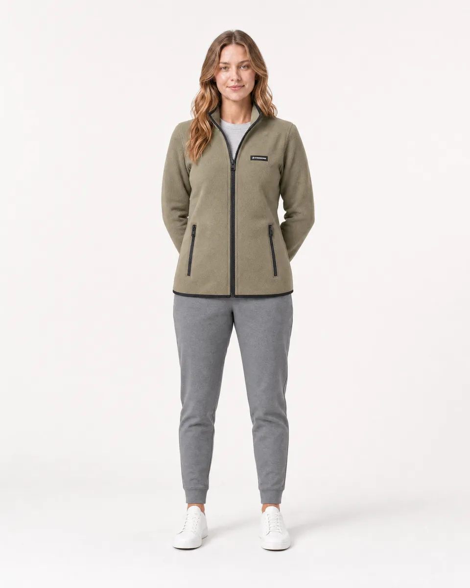 StringKing Women's Polartec Fleece Full Zip with Pockets - Sharp Fit, Mermaid, Full Front - Human Model - Top of head to Knees