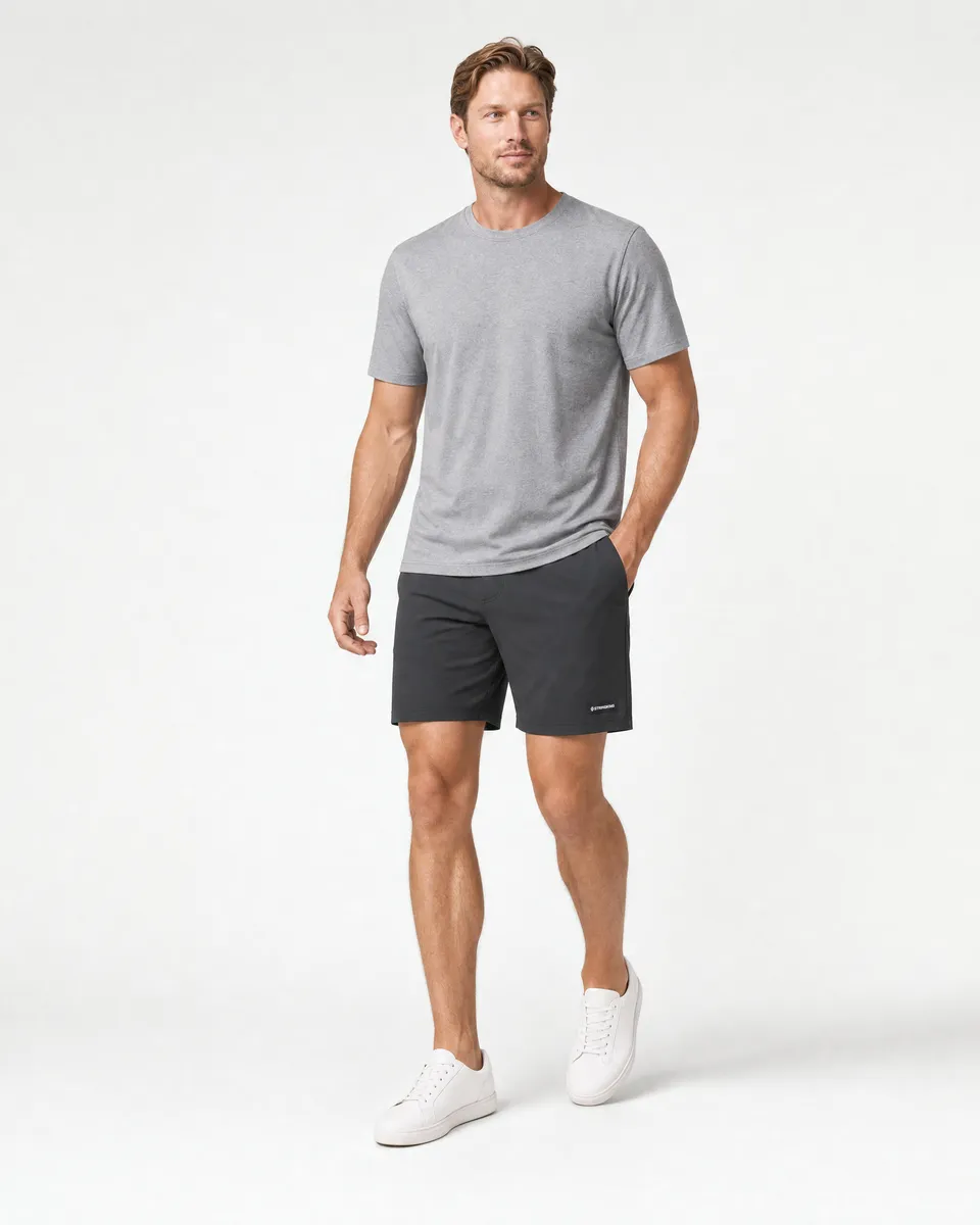 StringKing Men's StayWarm Shorts - Relaxed Fit, Black, Full Front Angle - Human Model