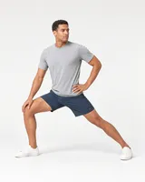 StringKing Men's Nylon Flex Shorts - Sharp Fit, Navy, Full Front Angle - Human Model